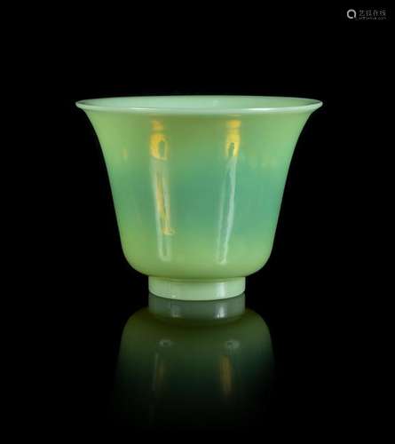 A Chinese Celadon Peking Glass Cup Height: 2 3/4 in., 7