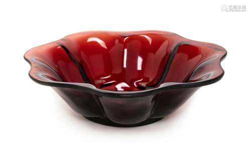 A Chinese Ruby-Red Glass Floriform BowlÂ  Diam 7 1/2