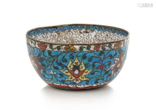 A Chinese Cloissone Enamel Hot Water Bowl Diam 5 1/8