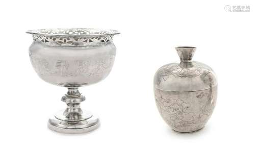 Two Chinese Export Silver Wares Tea caddy: height 4 x