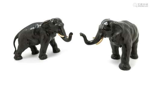 Two Asian Style Metal Figures of Elephants Height 10