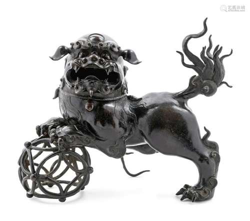 A Chinese Bronze Fu Lion-Form Incense Burner Length 13