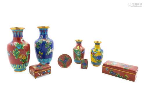 Eight Chinese Cloisonne Enamel Articles Largest: height