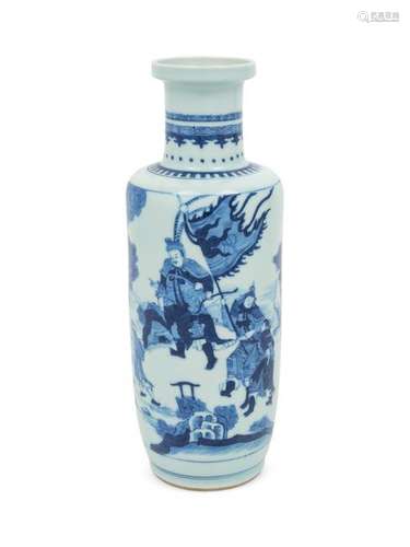 A Chinese Blue and White Porcelain Rouleau Vase Height