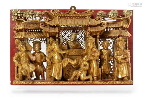 A Chinese Gilt Lacquered Wood Panel