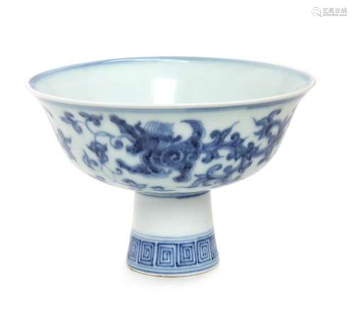 A Chinese Blue and White Porcelain Stem Bowl Height 3