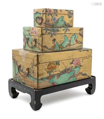 A Set of Three Chinese Nested Boxes Largest: height 7