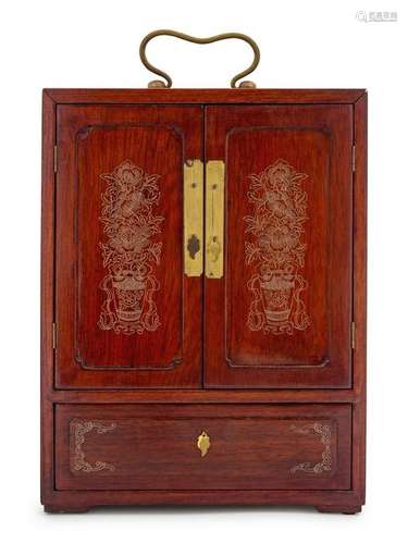 A Small Chinese Silver-Inlaid Rosewood Cabinet Height