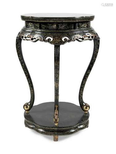 A Chinese Gilt Decorated Black Lacquered Side Stand