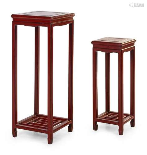 Two Chinese Red Lacquered Wood Square Side Stands