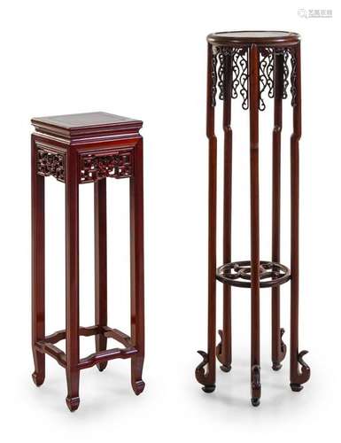 Two Chinese Hardwood Side Stands Larger: height 47 in.,