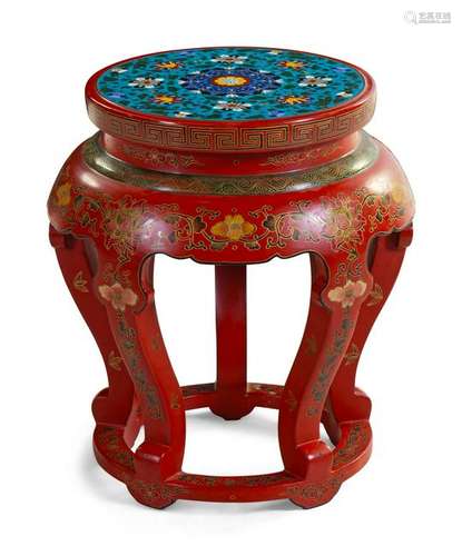 A Chinese Cloisonne Enamel Inset Tianqi and Red Lacquer