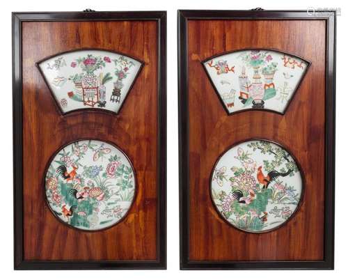 A Pair of Chinese Famille Rose Porcelain Insets