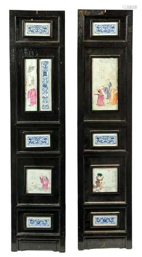 Two Chinese Porcelain Inset Hardwood Wall Panels Height