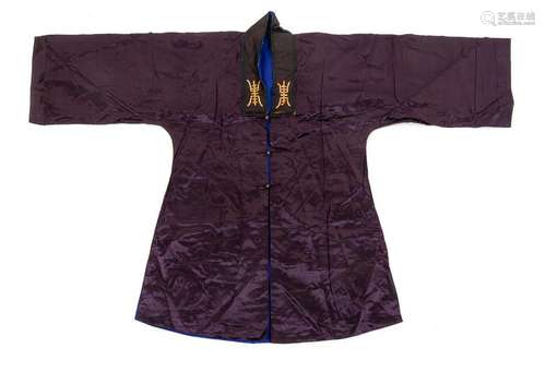 A Chinese Dark Brown Ground Silk Robe Collar to hem: 39