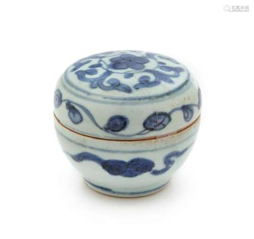 A Chinese Blue and White Porcelain Seal Paste Box and