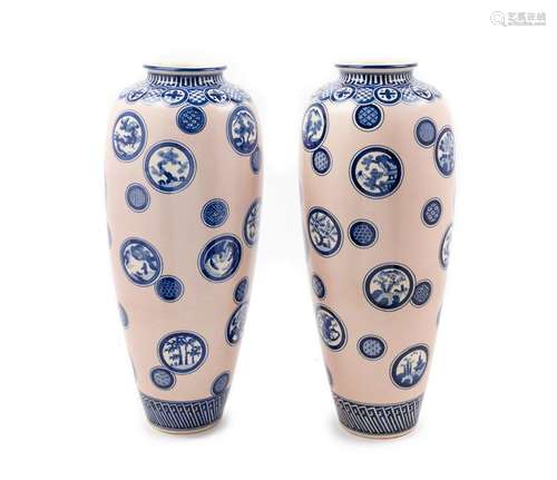 A Pair of Japanese Blue Decorated Porcelain Vases