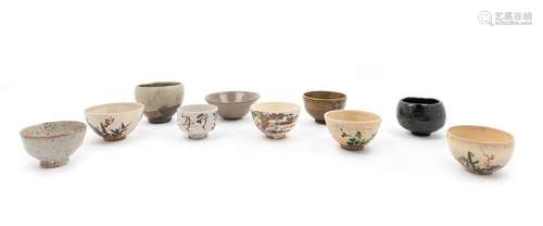 Ten Japanese Glazed Pottery Teabowls Largest: diam 6