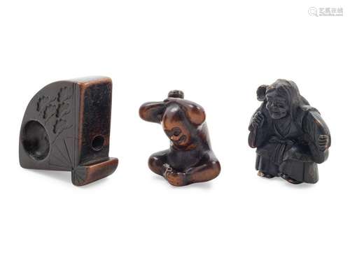 Three Japanese Netsuke Largest: length 2 1/4 in., 6 cm.