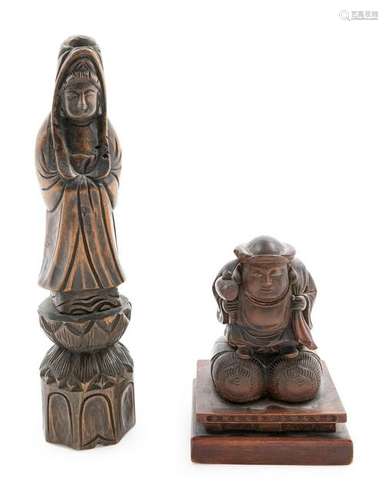 Two Japanese Carved Wood Figures Taller: height 11 in.,