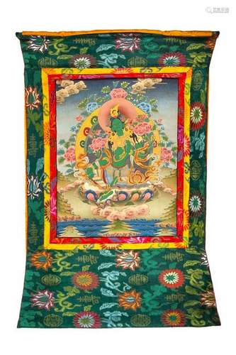 A Tibetan Thangka Height 23 1/2 x 18 in., 60 x 46 cm.