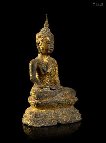 A Thai Gilt Bronze Figure of Buddha Height 7 1/2 in.,