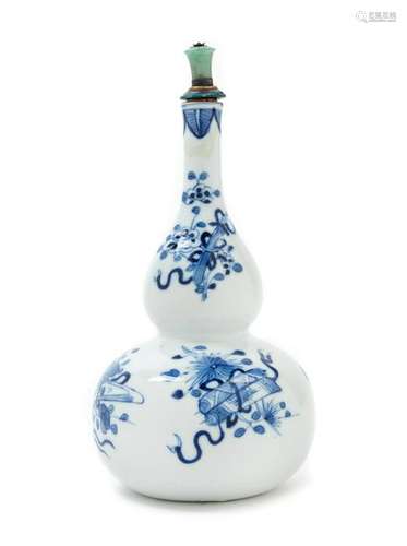 A Chinese Blue and White Porcelain Gourd-Form VaseÂ