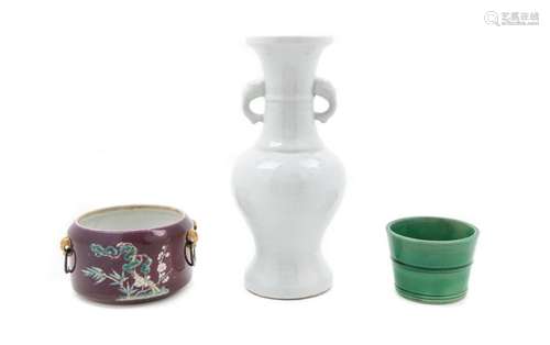 Three Chinese Porcelain Articles Largest: height 10 3/4