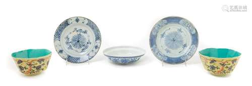 Five Chinese Porcelain Bowls Largest: diam 8 in, 20 cm.