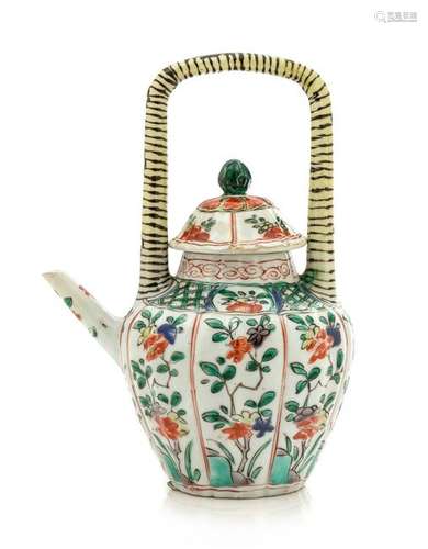 A Chinese Famille Verte Mallow-Shaped Porcelain Teapot