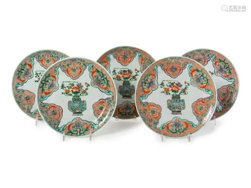 Five Chinese Export Famille Verte Porcelain Plates