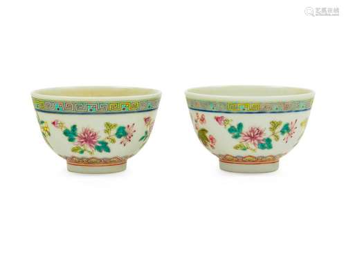 A Pair of Chinese Famille Rose Porcelain Cups Diameter