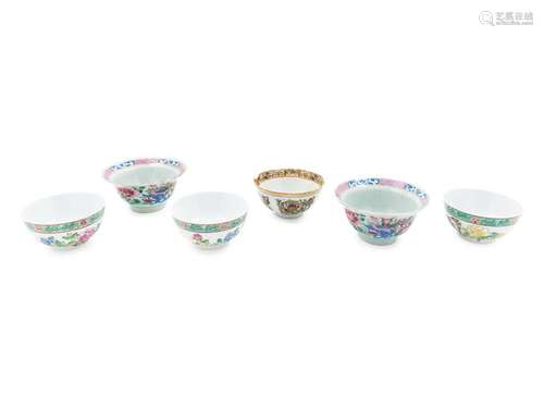 Six Chinese Famille Rose Porcelain Bowls Largest: diam