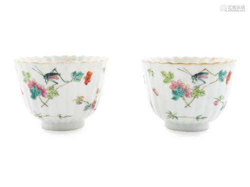 A Pair of Chinese Famille Rose Porcelain Cups Height 2