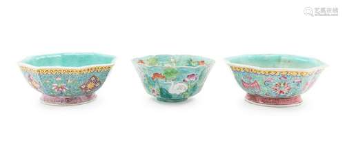 Three Chinese Famille Rose Porcelain Floriform Bowls