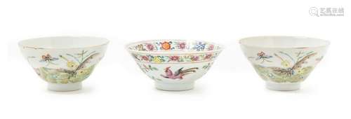 Three Chinese Famille Rose Porcelain Bowls Each: height