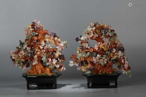 Pair of Chinese Agate Tree Planter