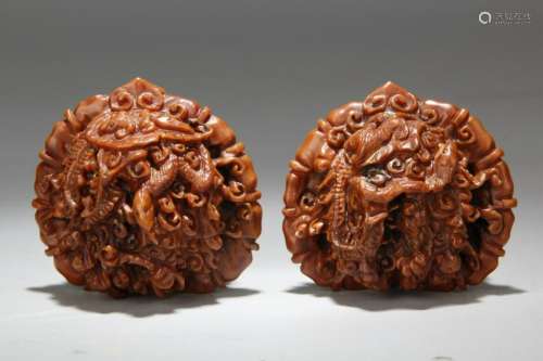 Pair of Chinese Carved Walnuts