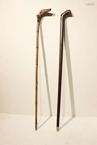 2 Walking Stick w Dog Handle