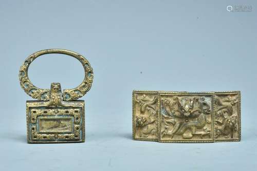 Qing Chinese Gilt Bronze Belt Buckle