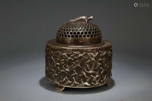 Qing Chinese Silver Bronze Cover Censer, Mark