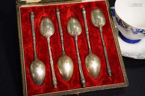 European Silver Coffee Spoon Set w Box