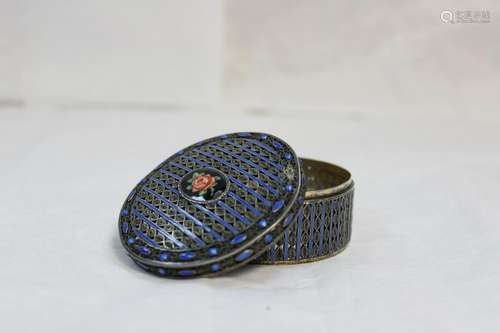 Enamel and Silver Round Cover Box