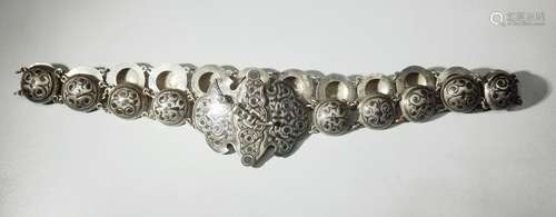 19C Russian Silver Niello Cossack Belt