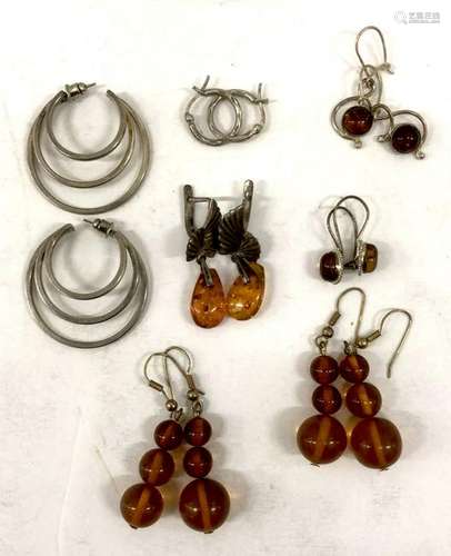 Lot of Earrings Silver and Amber