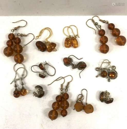 Lot of Earrings with Amber and Silver