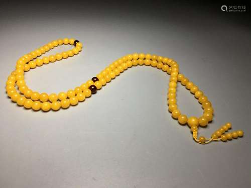 108 Yellow Amber Beads Necklace