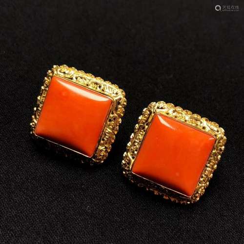 18K Pair of Coral Earrings