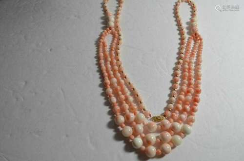 Chinese 14 K Gold Red Coral Necklace