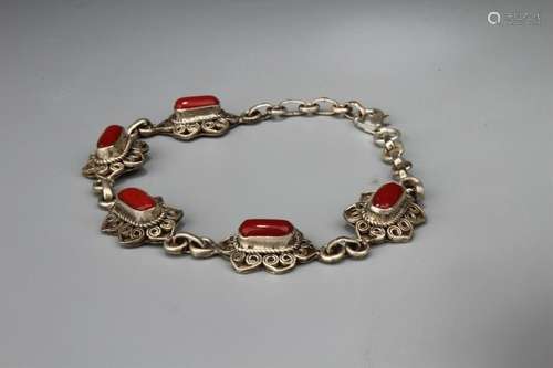 Republican Chinese Coral Silver Bracelet